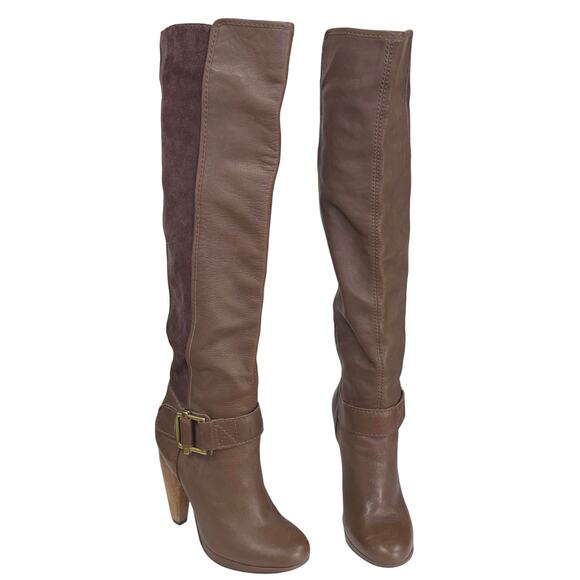 French Connection Joy Brown Leather & Suede Tall Boots Size 36 / US 6 - Picture 1 of 9